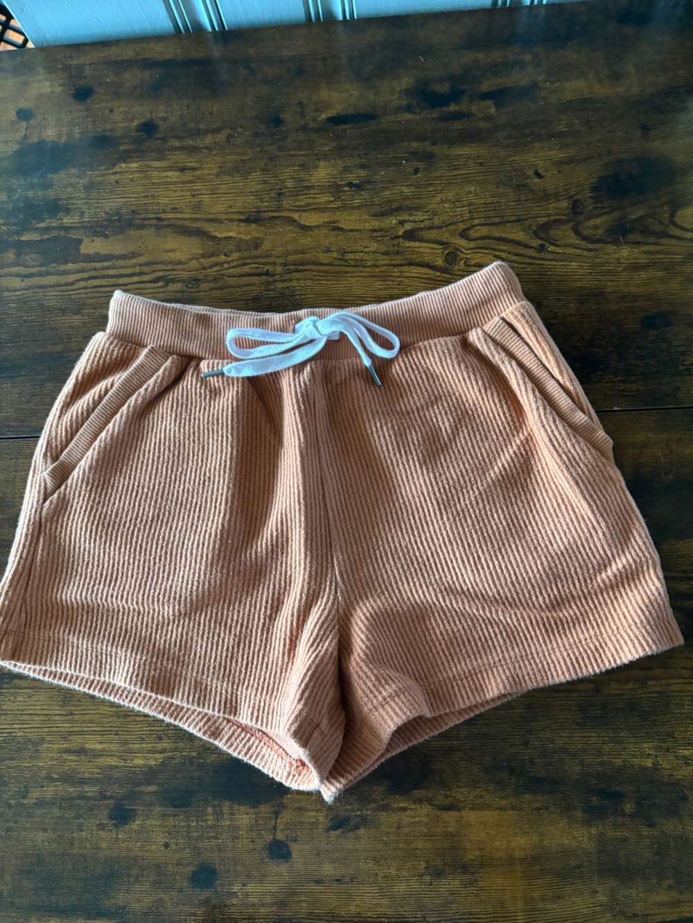 aerie Peach Ribbed Lounge Shorts with White Drawstring